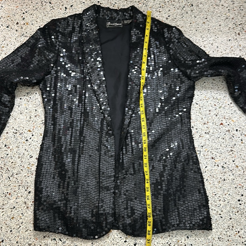 Vintage 100% silk sequin bead black jacket blazer medium m cocktail - Picture 5 of 6